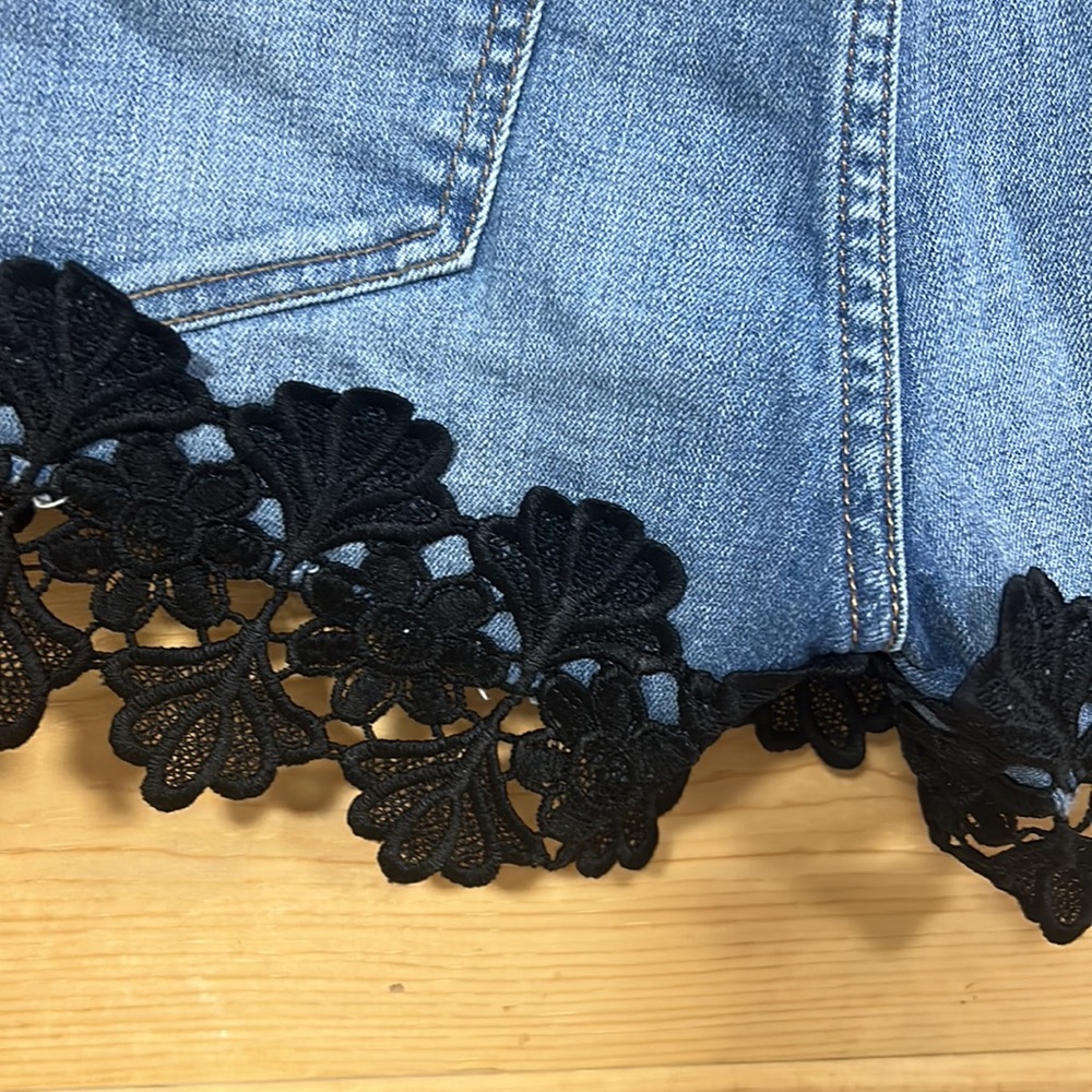 Express brand distressed denim black lace cutoff XL 14 boho hippie chic - Picture 6 of 9
